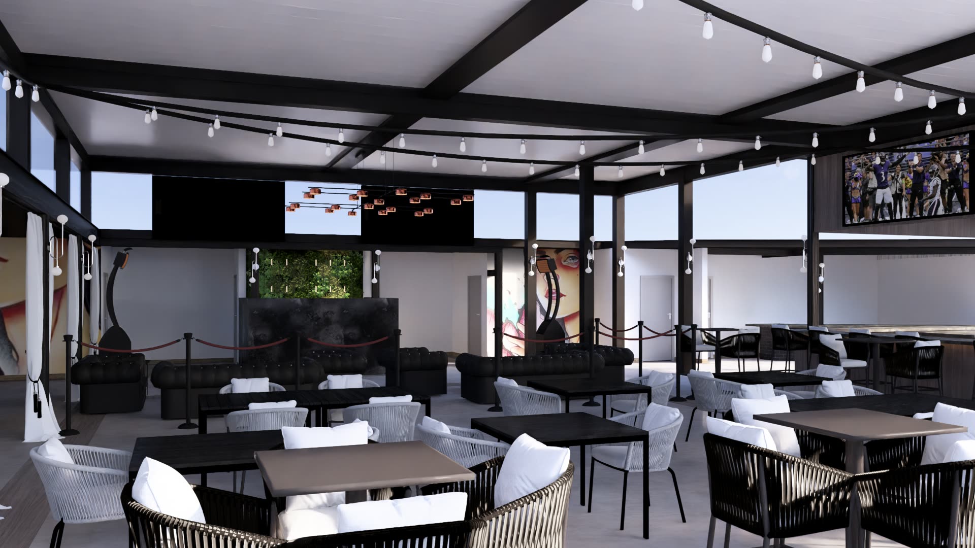 Lotus Rooftop Passaic — louvered roof evening view